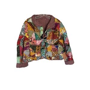 Patchwork Quilted Cropped Multi color Handmade One Of A Kind Boho Jacket Small